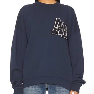 NWT Anine Bing Miles Oversized Letterman Sweatshirt in Washed Navy